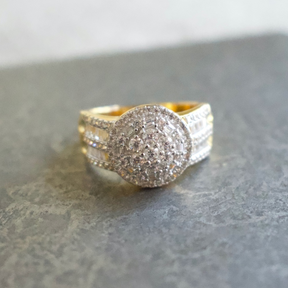 Cubic Zirconia 18kt Yellow Gold Over SS Ri…